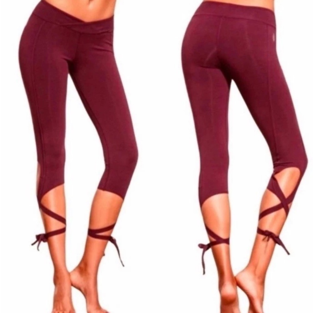 FP Movement by Free People Burgundy Cropped Leggings with Ankle Wraps